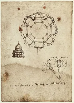 Studio di edificio a pianta centrale; Disegno di Leonardo da Vinci, Codice B (2173), c.56v., Istituto di Francia in Paris