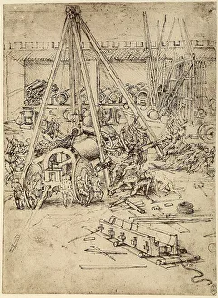 Royal Library Of Windsor Collection Drucke: Study of cannons and windlasses