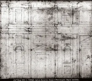 Renaissance Portal Design Drucke: Study for a faade. Drawing by Michelangelo, in the museum of Casa Buonarroti in Florence
