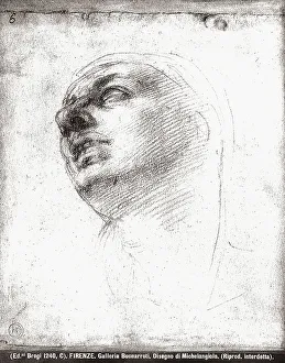 Renaissance Europe Artwork Drucke: Study of a face. Drawing by Michelangelo, in the museum of Casa Buonarroti in Florence