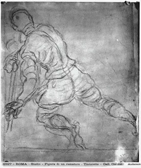Renaissance Baroque Period Drucke: Study for the figure of a rower