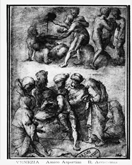 Renaissance Art Study Drucke: Study of figures, drawing preserved in the Galleries of the Academy, Venice