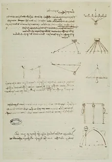 Leonardo Da Vinci Study Drucke: Study of hanging bodies/objects; written by Leonardo da Vinci