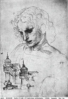Windsor Castle Architecture Drucke: Study of a head and of an architectural structure