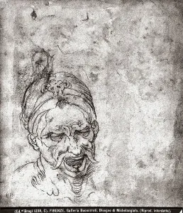 Renaissance Art Study Drucke: Study of a head. Drawing by Michelangelo, in the museum of Casa Buonarroti in Florence