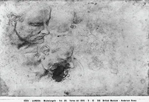 Renaissance Art Styles Drucke: Study of heads. Drawing by Michelangelo, in the British Museum in London