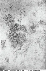 Last Judgment Artwork Drucke: Study for the Last Judgment. Drawing by Michelangelo, in the British Museum in London