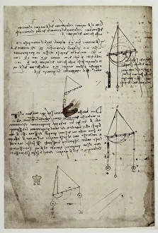 Renaissance Art Study Drucke: Study on levers; writing of Leonardo da Vinci