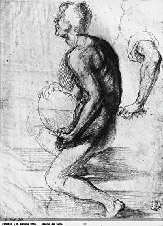 High Renaissance Style Drucke: Study of a man with bent legs. On his right is a study of an arm