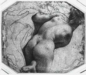 European Art First Millennium A.D Drucke: Study of a Nude. Drawing by Agostino Carracci, Count Ellesmere Collection