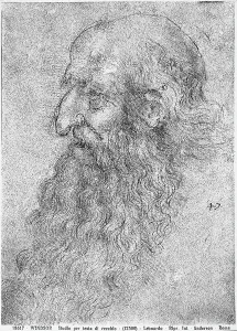 Leonardo Da Vinci Drucke: Study of an old man's head. Drawing by Leonardo, in Windsor Castle, near London