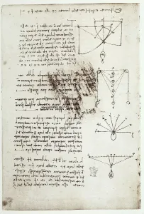 Ein Studio der Physik, geschrieben von Leonardo da Vinci aus dem Codex Arundel 263, c.3v, im British Museum in London aufbewahrt