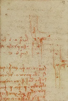 Renaissance Drawing Techniques Drucke: Study on river flow, writings from the Codex Forster III