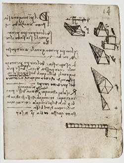 Gerahmter Druck : Studio mit geometrischen Figuren in Raum; Codice Forster I, c.16r Gerahmter Druck : Studio mit geometrischen Figuren in Raum; Codice Forster I, c.16r