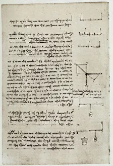 British Museum Manuscripts Drucke: Study of weights, drawinf by Leonardo da Vinci