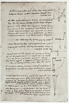 Leonardo da Vincis Skizze zu einem Gewichtsmechanismus aus dem Codex Arundel 263, c.6r im British Museum in London.