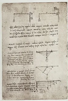 Renaissance Baroque Periods Europe Drucke: Study of weights, drawn by Leonardo da Vinci
