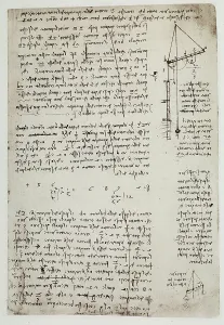 Renaissance Art Study Drucke: Study on weights and levers; writing of Leonardo da Vinci