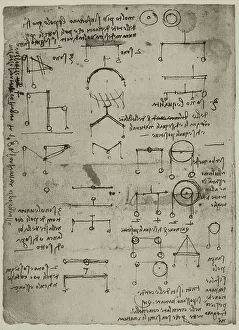 Renaissance Artist Leonardo Da Vinci Drucke: Study on weights and levers, writings by Leonardo da Vinci