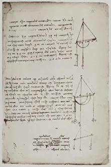 European Art First Millennium A.D Drucke: Study on weights and levers, written by Leonardo da Vinci