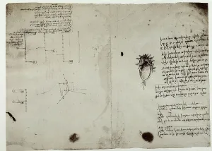 High Renaissance Drawing Drucke: Study on weights and the use of the scale; writing of Leonardo da Vinci