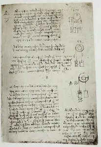 Renaissance Baroque Period Artwork Drucke: Study on weights, written by Leonardo da Vinci
