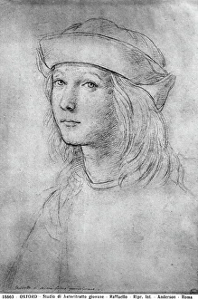 Raffaello Sanzio Artwork Drucke: Study of a young man, probably a self portrait. Drawing by Raphael, in Oxford, near London