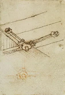 Ein Instrument zur Fixierung von Dachbalken; Zeichnung aus dem Codice Forster III, c.79r