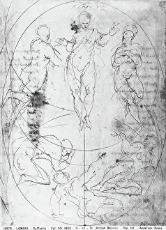 High Renaissance Drawing Drucke: Transfiguration. Sketch by Raphael, in the British Museum in London