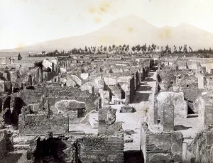 Pompeji, Panorama der Ausgrabungen mit Vesuvs Blick auf die Horizonte