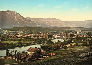 Mountainous Townscape Photography Drucke: View of the town of Solothurn against a mountain setting