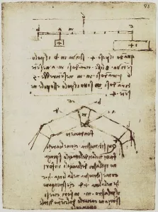 Pesi applicati agli angoli di un arco a forma di ottagono; Foglio appartenente al Codice Forster II, c.93r