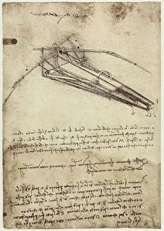 European Renaissance Art History Drucke: Wing structure support, drawing by Leonardo da Vinci