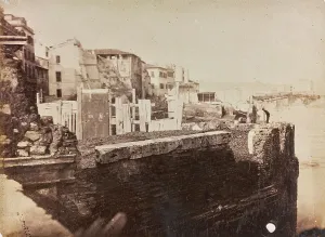 Tiber River Bridge Drucke: Work on the Tiber in Rome