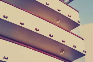 Apartment Building Design Drucke: Building with exit signs