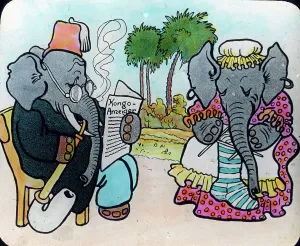 Ein alter Elefant am Kongostrand mit seiner Familie.