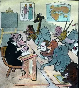 Ein Lehrer unterrichtet eine Wüstenklasse über Elefanten.