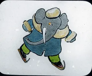 Ein Elefant auf Schlittschuhen: Eine historische Illustration aus den 1910er Jahren.