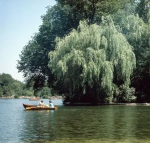 München, 1985. Schwabing: Freizeit am Kleinhesseloher See im Englischen Garten.