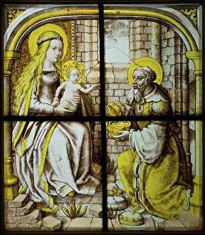 Die Anbetung der Könige; Farbloser Glas. Künstler unbekannt.