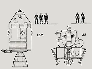 Space Travel Technology Drucke: Apollo CSM & LM Comparison