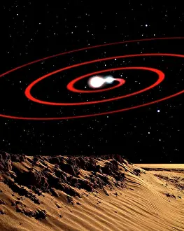 Drucke von Dies ist eine Künstlerinterpretation (inspiriert von einem früheren Chesley Bonestell-Bild, das in Beyond The Solar System, 1964 erschien) von zwei Sternen, die so nah beieinander gelandet sind Juli Drucke: Das ist eine Künstlerinterpretation.