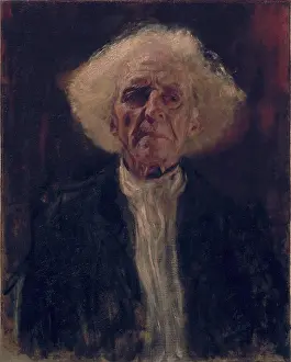 Drucke von Ein Mann in tiefem Dunkel, umgeben von Licht und Schatten. Gustav Klimt fängt die Eleganz der Blindheit ein Gustav Klimt Drucke: Ein Portrait des Blinden von Gustav Klimt, 1896