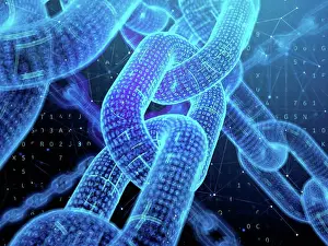 Drucke von Blockchain-Technologie, konzeptionelle Illustration Konzeptuelle Kunst Drucke: Blockchain-Technologie, konzeptionelle Illustration.