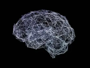 Artificial Intelligence Concept Drucke: Brain shaped network, illustration