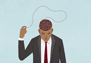 Mental Health Awareness Image Drucke: Businessman pulling at brain string