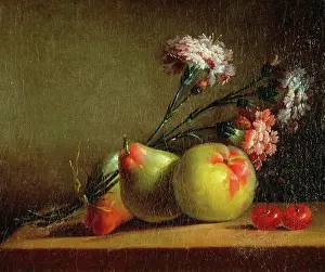 Drucke von Karnellen, Birnen, Kirschen und eine Apfel auf einem Tisch Anne Vallayer-Coster (1744-1818 französisch) Öl auf Leinwand Christie's Images, London, England Anne Vallayer-Coster Drucke: Karnellchen, Birnen