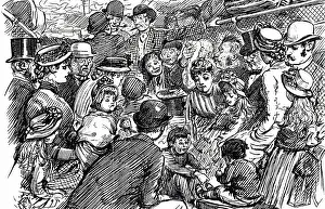 Vintage Train Illustration Drucke: A cartoon depicting a second-class carriage in an excursion train. Dated 19th century
