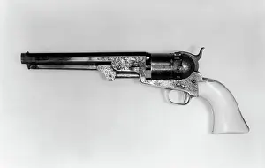 Drucke von Die Colt Model 1851 Navy Revolver mit Thuer-Umrichtung für selbstenthaltende Patronen, Seriennummer 27060, 1853; umgerüstet für Patronen, ca Industrielle Drucke: Colt Modell 1851 Navy Revolver mit Thuer-Umstellung für selbstentferebare Patronen.