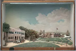 Surinam Drucke: Diorama des Regierungsviertels in Paramaribo